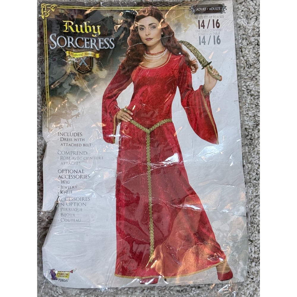 Forum Novelties Ruby Sorceress Medieval Fantasy Costume Red Velvet Dress 14/16
